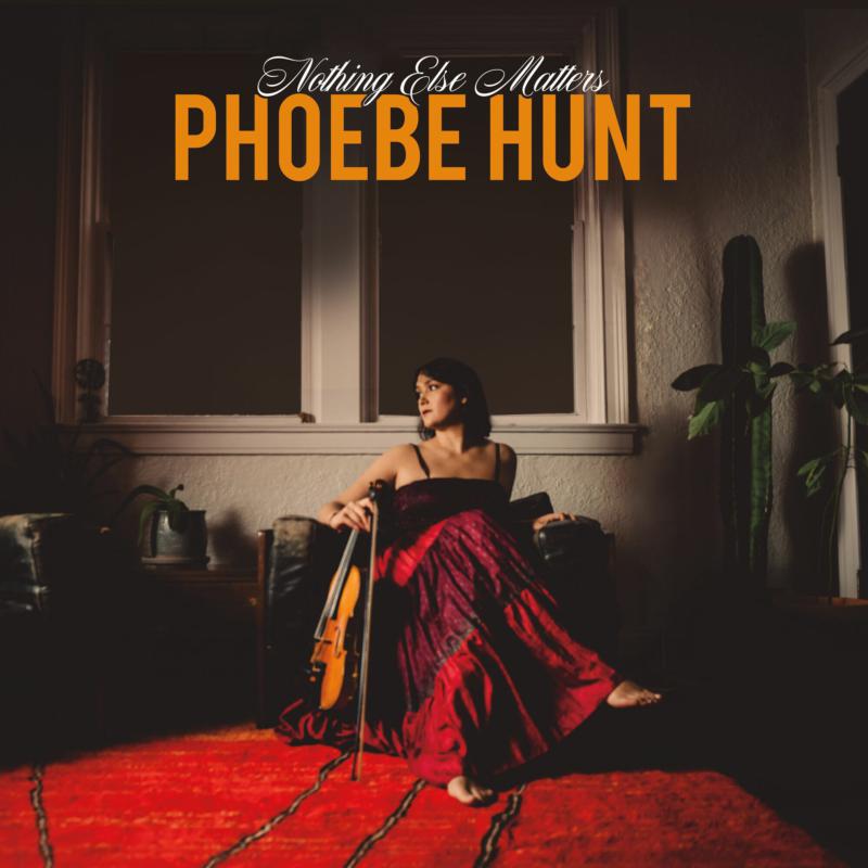 Phoebe Hunt album cover: woman with violin in a dimly lit room.