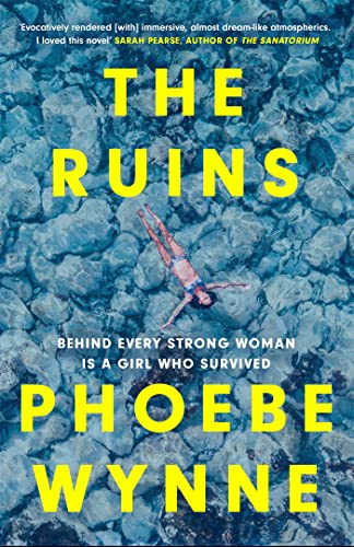 Book cover: "The Ruins" with a woman lying in blue water among rocks.