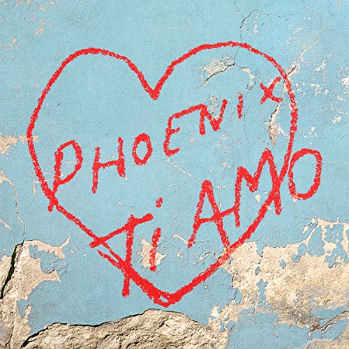 Red heart with “Phoenix - Ti Amo” written inside, textured blue background.