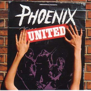 Album cover for "Phoenix - United" with hands holding a red banner against a brick wall.