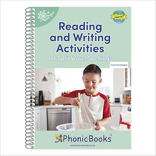 Spiral-bound phonics activity book with a child baking on the cover.