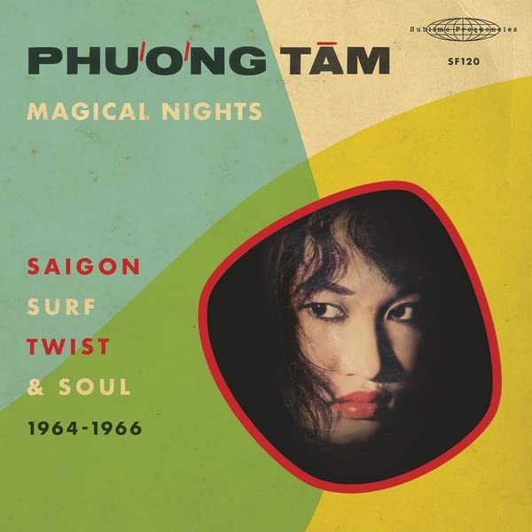 CD cover: Phuong Tam, portrait in oval, geometric color blocks.