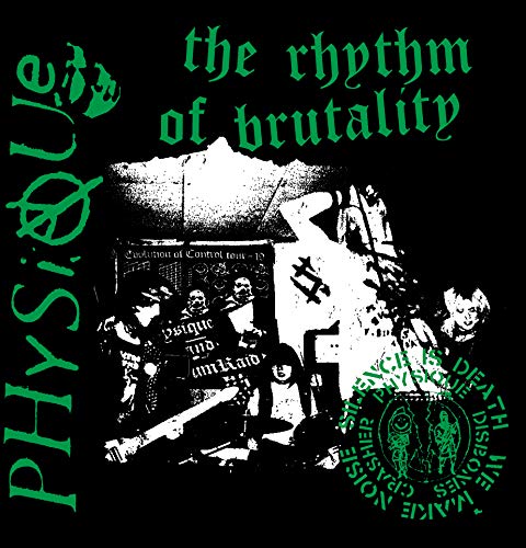 Black vinyl record cover with green and white distressed, chaotic imagery.