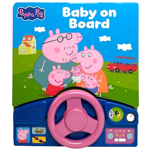 Peppa Pig Baby on Board sound book with a pink steering wheel toy attached.