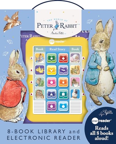 Peter Rabbit themed electronic reader with colorful story buttons and illustrations.
