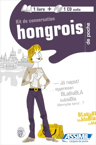 Hungarian language learning kit with book, CD, and illustrated woman.