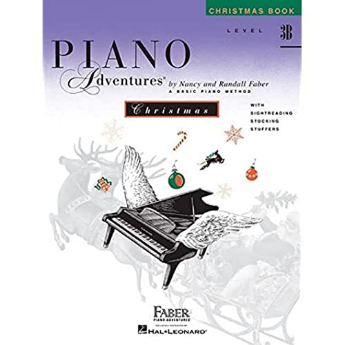 “Piano Adventures Christmas Book Level 3B” cover with piano, reindeer, and snowflakes.