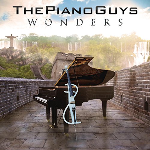 “The Piano Guys - Wonders” CD cover with a piano, cello, and waterfall backdrop.