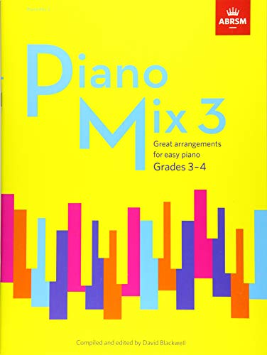 Yellow sheet music cover with "Piano Mix 3" and colorful piano key design.