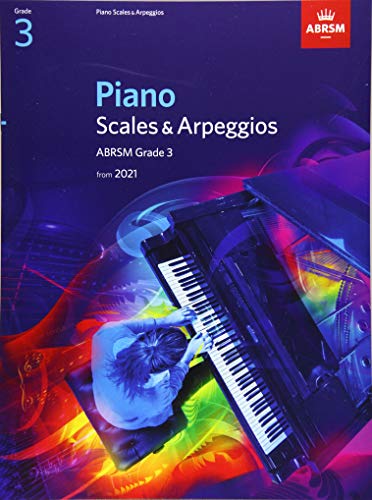 ABRSM Grade 3 Piano Scales & Arpeggios book cover with pianist image.