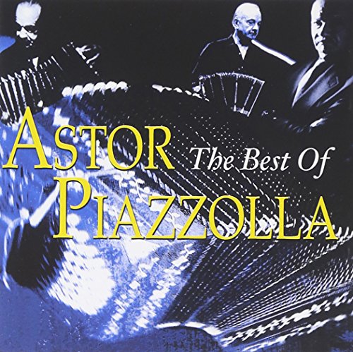 CD cover featuring musicians playing bandoneons with "Astor Piazzolla" in bold yellow text.
