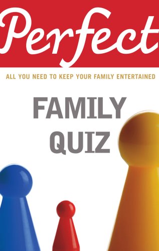 Red and white “Perfect Family Quiz” cover with game pieces.