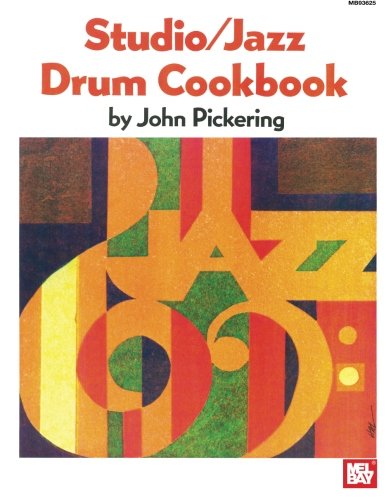 Book cover: "Studio/Jazz Drum Cookbook" with abstract orange and green design.