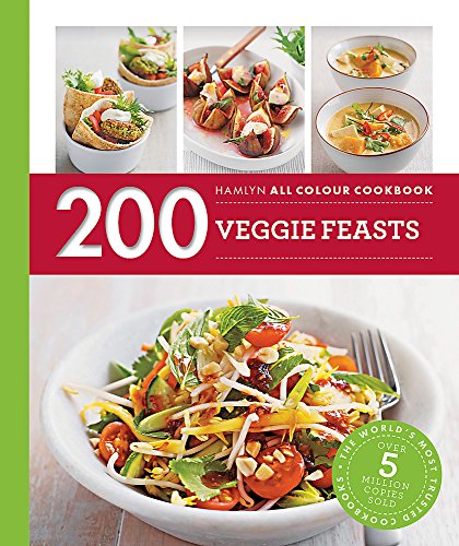 Cookbook cover featuring colorful vegetable dishes and the title "200 Veggie Feasts".