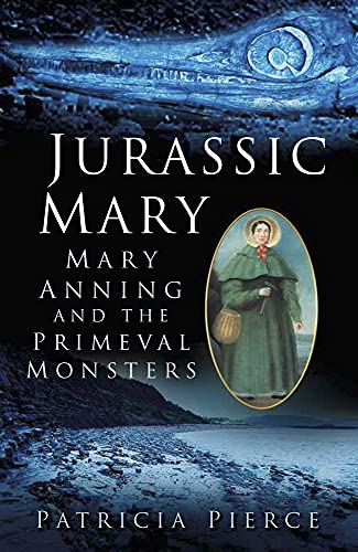 Book cover featuring a portrait of Mary Anning above a rocky beach and fossil.