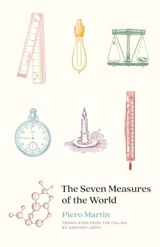 Book cover with sketches of measuring tools and the title “The Seven Measures of the World.”