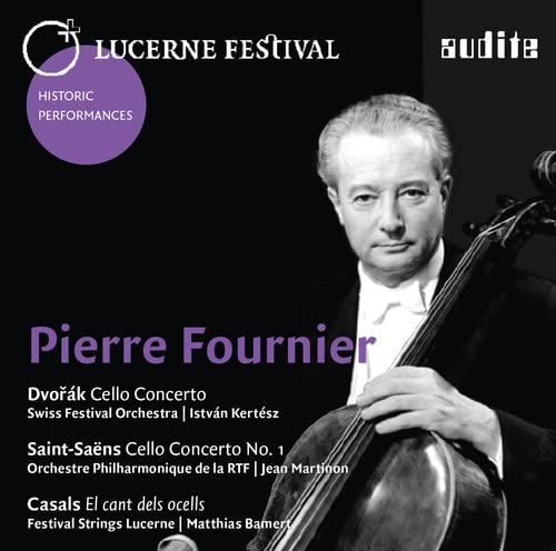 CD cover featuring cellist Pierre Fournier in a suit, holding his instrument.