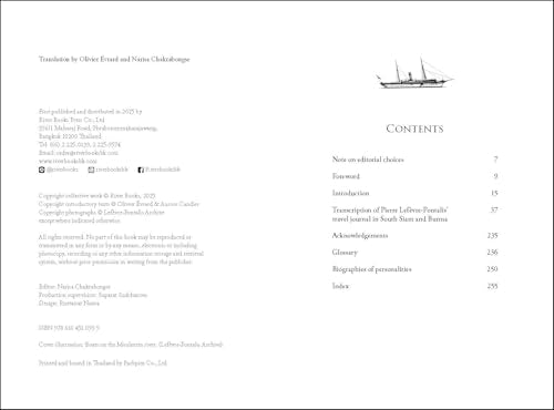 Book contents page with a sketched sailing ship illustration.