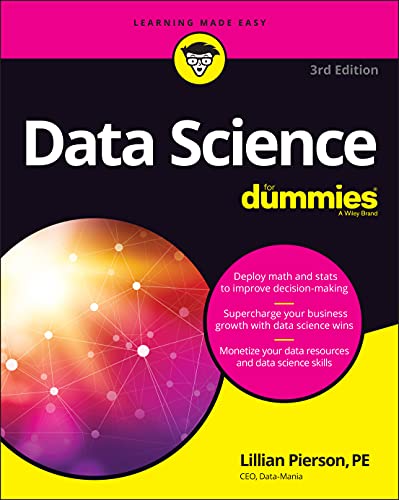 Book cover: "Data Science For Dummies," 3rd edition, with colorful network graphic.