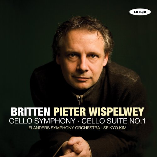 CD cover featuring cellist Pieter Wispelwey, dark background, text details.