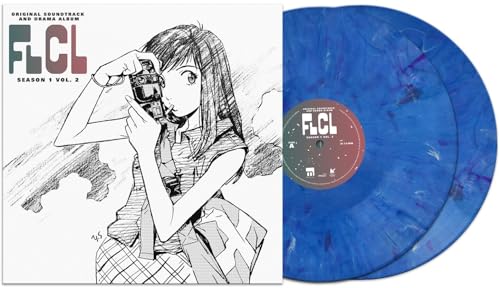 FLCL Season 1 Vol. 2 vinyl record with anime artwork and blue swirl.