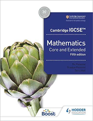 Blue mathematics textbook with "Core and Extended" text, beside an artichoke.