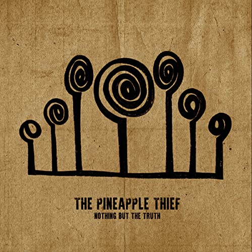 Album cover with black spiral tree icons on a textured brown paper background.