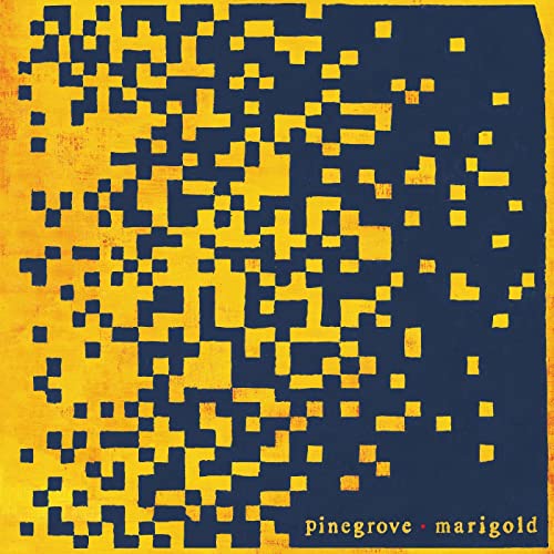 CD cover for Pinegrove’s “Marigold” with abstract yellow and blue pixel art.