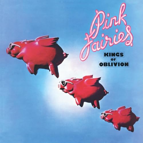 Album cover featuring three flying red pigs wearing sunglasses against a blue sky background.