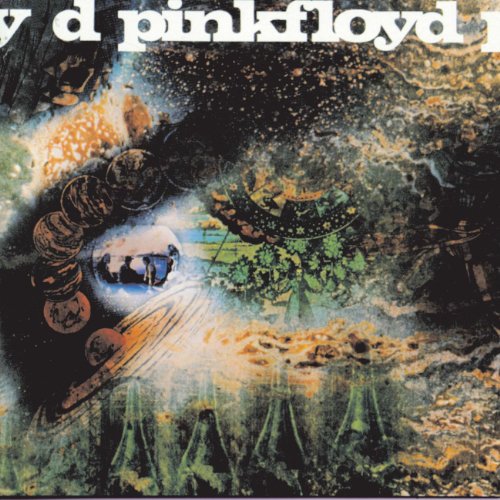 "Pink Floyd album cover featuring a surreal, abstract art design with 'pink floyd' text."