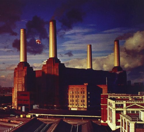Album cover of "Pink Floyd - Animals" featuring Battersea Power Station with a floating pig.