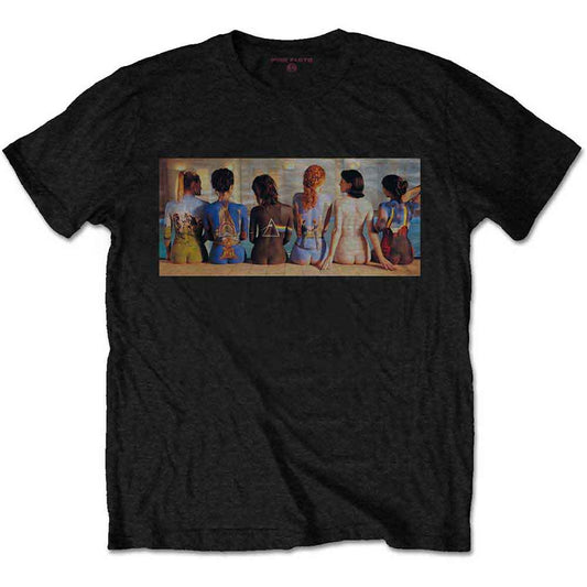 Black t-shirt featuring six women with body-painted Pink Floyd album covers on their backs.