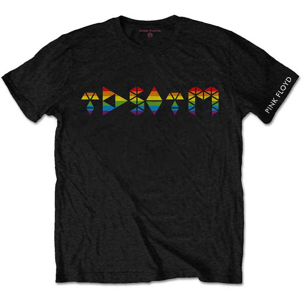 Black Pink Floyd t-shirt with rainbow prism design on the chest.