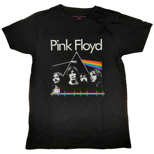 Charcoal t-shirt with Pink Floyd’s “Dark Side of the Moon” design worn by a man.