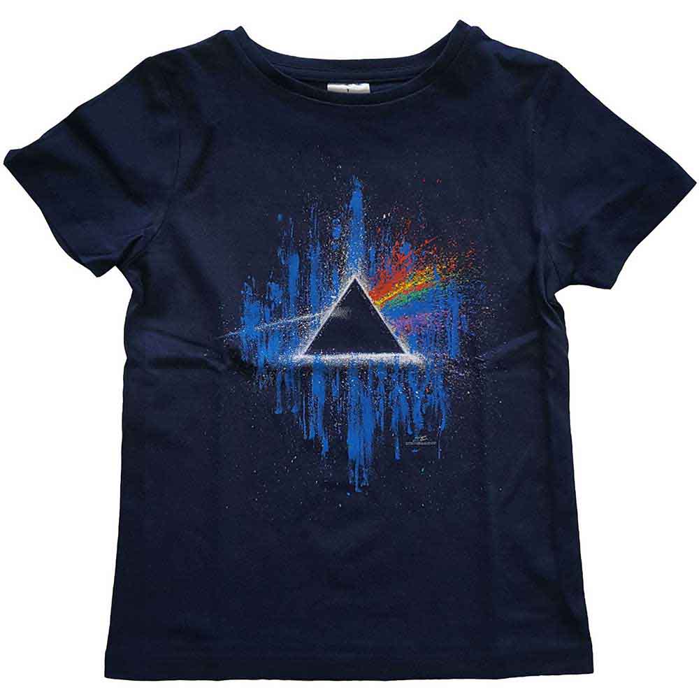 Child wearing a navy Pink Floyd t-shirt with prism design.