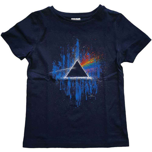 Child wearing a navy Pink Floyd t-shirt with prism design.
