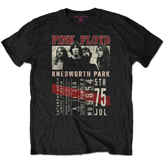Man wearing a black Pink Floyd Knebworth 1975 concert t-shirt.