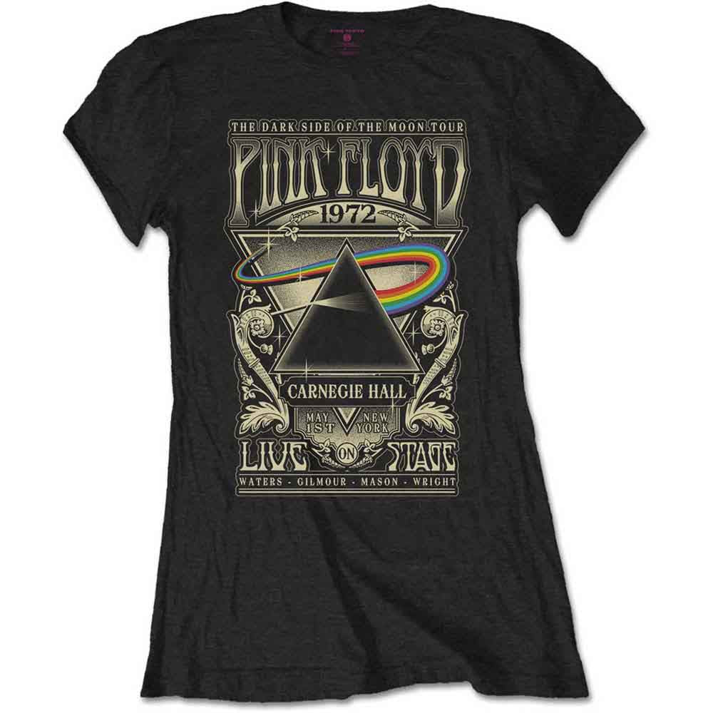 Navy blue Pink Floyd t-shirt with 1972 Carnegie Hall tour poster design.