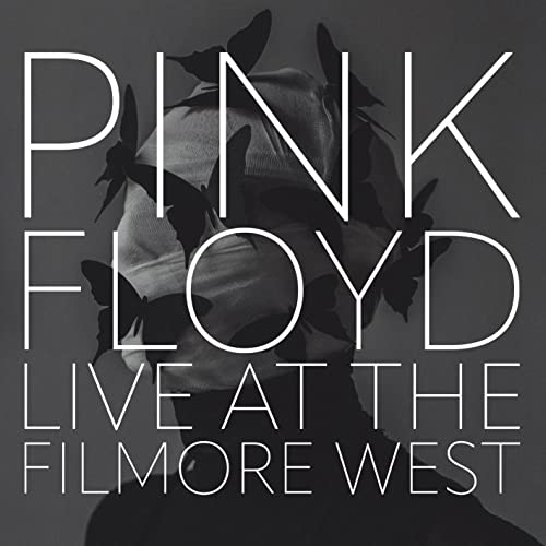 Pink Floyd album cover with butterflies obscuring a face, dark background.