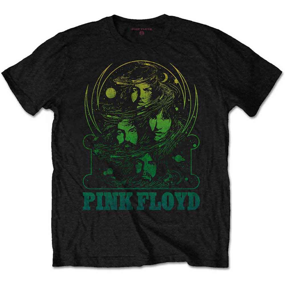 Black t-shirt with a green and yellow Pink Floyd graphic design.