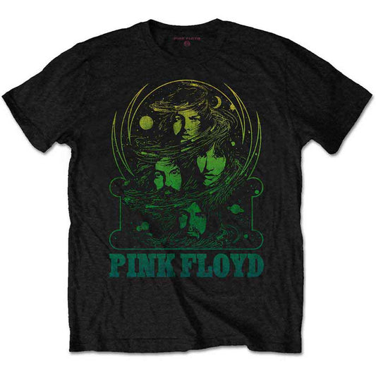 Black t-shirt with a green and yellow Pink Floyd graphic design.
