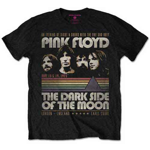 Black t-shirt with Pink Floyd’s “Dark Side of the Moon” album artwork.