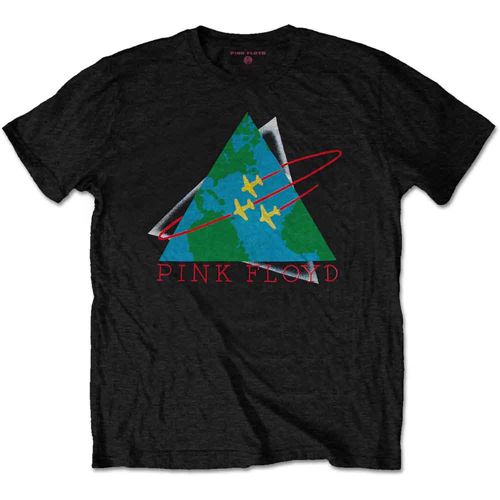 Black Pink Floyd t-shirt with iconic planes and prism logo.