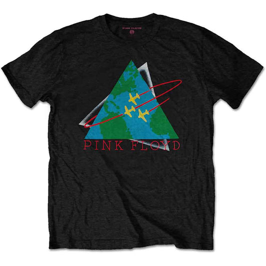 Black Pink Floyd t-shirt with iconic planes and prism logo.