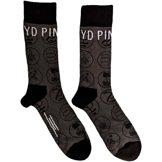 Charcoal grey sock with Pink Floyd album art designs.