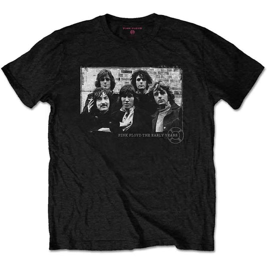 Black t-shirt with a vintage photo of the early Pink Floyd band.