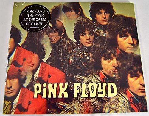 "Pink Floyd album cover with multiple images of the band members in various poses."
