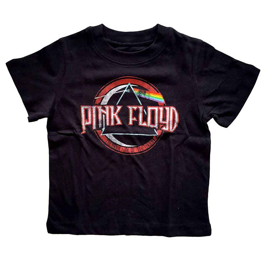 Black toddler t-shirt with Pink Floyd’s Dark Side of the Moon prism design.