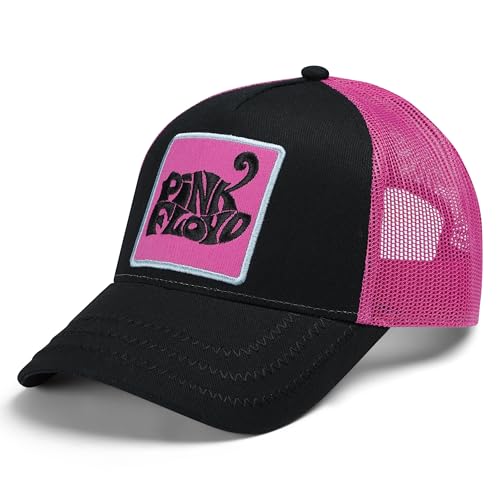 Black trucker cap with pink mesh back and a Pink Floyd logo patch.