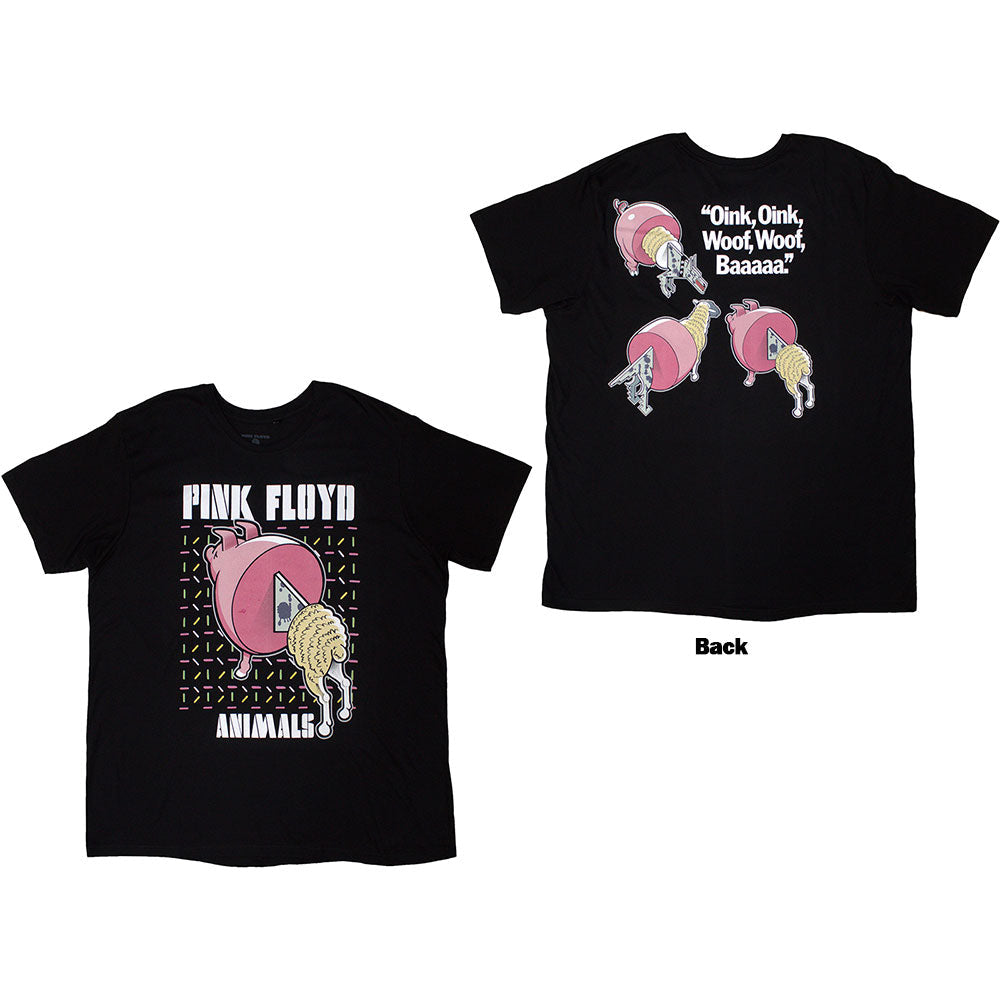 Pink Floyd Animals cartoon back print on a small, unisex t-shirt.